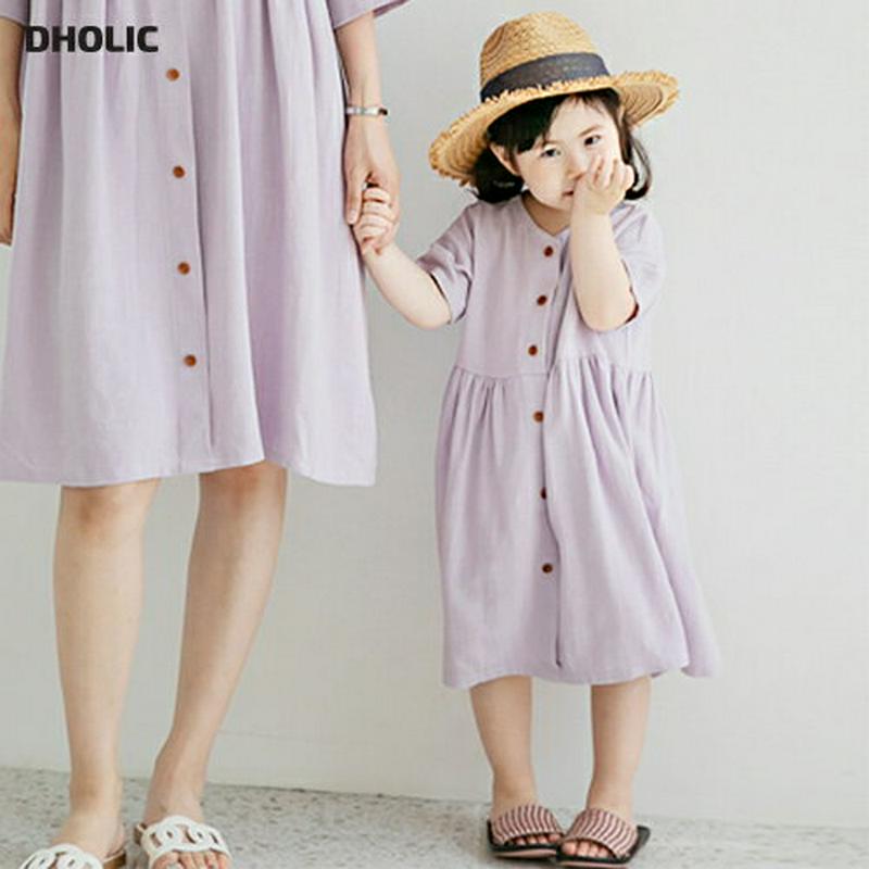 リネン混フロントボタンワンピース・p002576 キッズ【3~8才】【ops】【ワンピース ミディ丈 ミディワンピース 半袖 ハーフスリーブ 単色 無地 シンプル カジュアル 女の子 リネン 春 夏 韓国 韓国子供服 子供 こども 子供服 こども服】【KIDS】