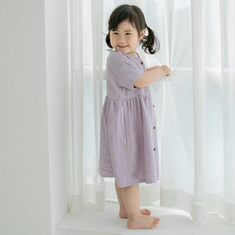 リネン混フロントボタンワンピース・p002576 キッズ【3~8才】【ops】【ワンピース ミディ丈 ミディワンピース 半袖 ハーフスリーブ 単色 無地 シンプル カジュアル 女の子 リネン 春 夏 韓国 韓国子供服 子供 こども 子供服 こども服】【KIDS】