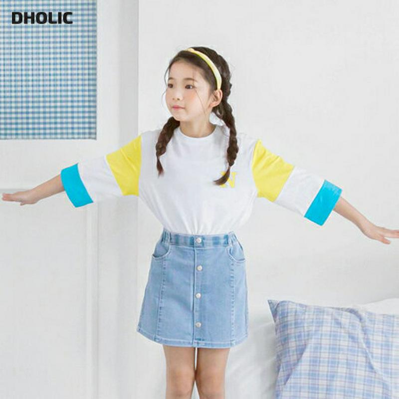 【新作10%OFF】配色ポイントスリーブロゴTシャツ・p002596 キッズ【3~8才】【tops】【トップス Tシャツ 七分丈
