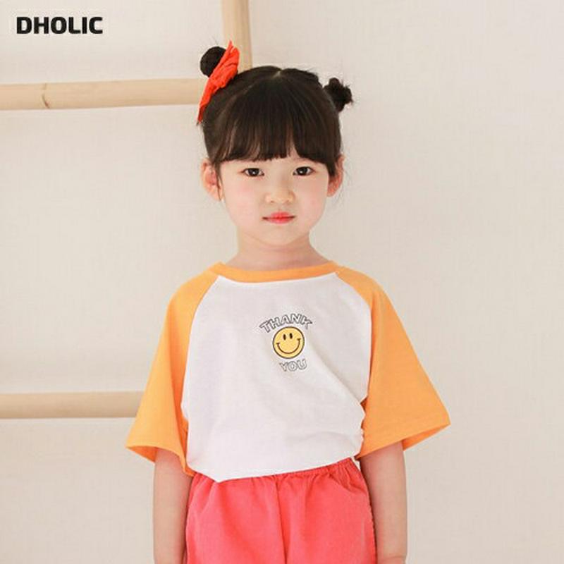 【新作10%OFF】ラグランスマイルロゴTシャツ・u03009 キッズ【3~8才】【tops】【トップス Tシャツ ロゴ ロゴT