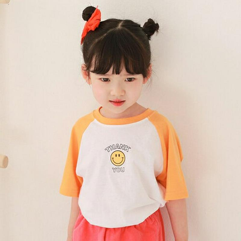 【新作10%OFF】ラグランスマイルロゴTシャツ・u03009 キッズ【3~8才】【tops】【トップス Tシャツ ロゴ ロゴT