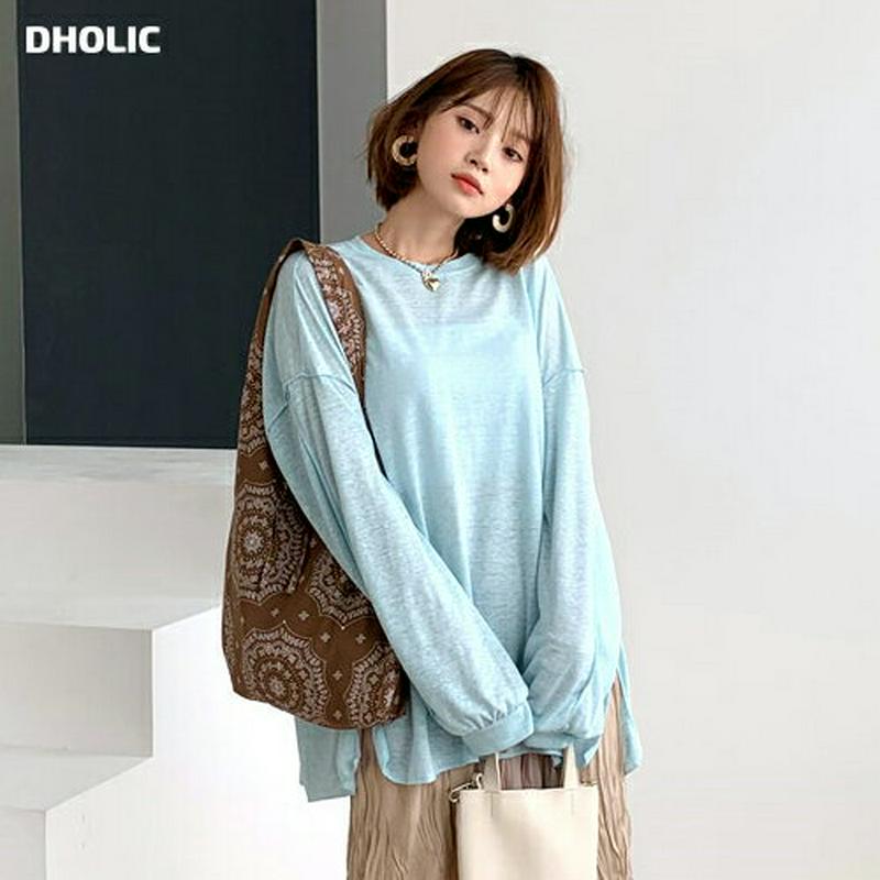 【新作10%OFF】リネン混ルーズスリットTシャツ・全4色・t56286 レディース【pt】【パンツ Tシャツ 長袖 ロンT ル