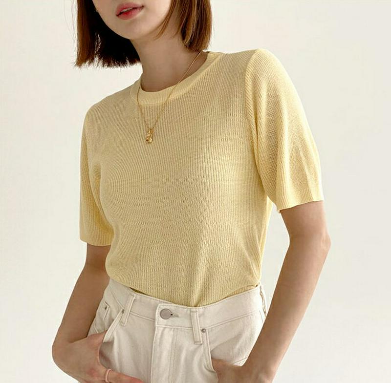 【新作10%OFF】ラウンドネック半袖ニット・全5色・56284 レディース【tops】【トップス ニット ニットトップス 半袖
