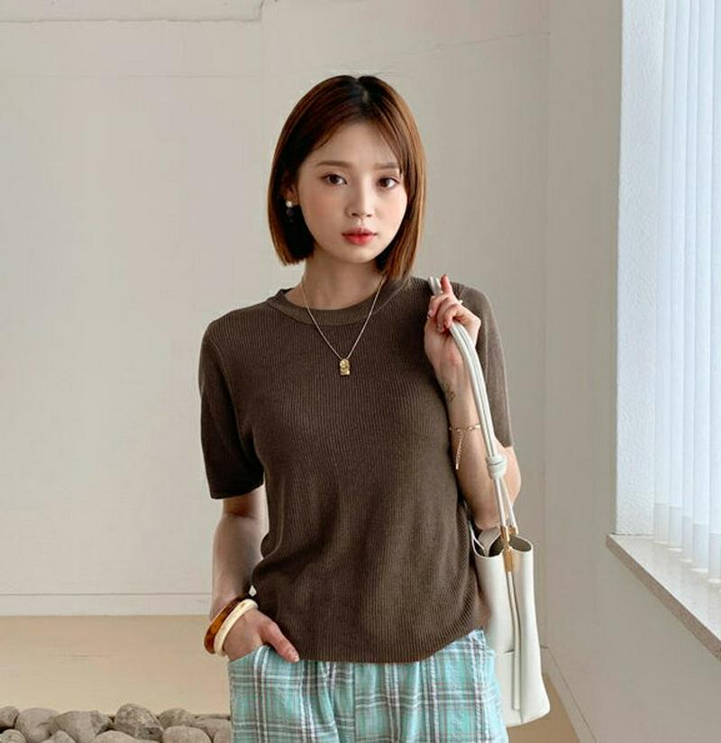 【新作10%OFF】ラウンドネック半袖ニット・全5色・56284 レディース【tops】【トップス ニット ニットトップス 半袖
