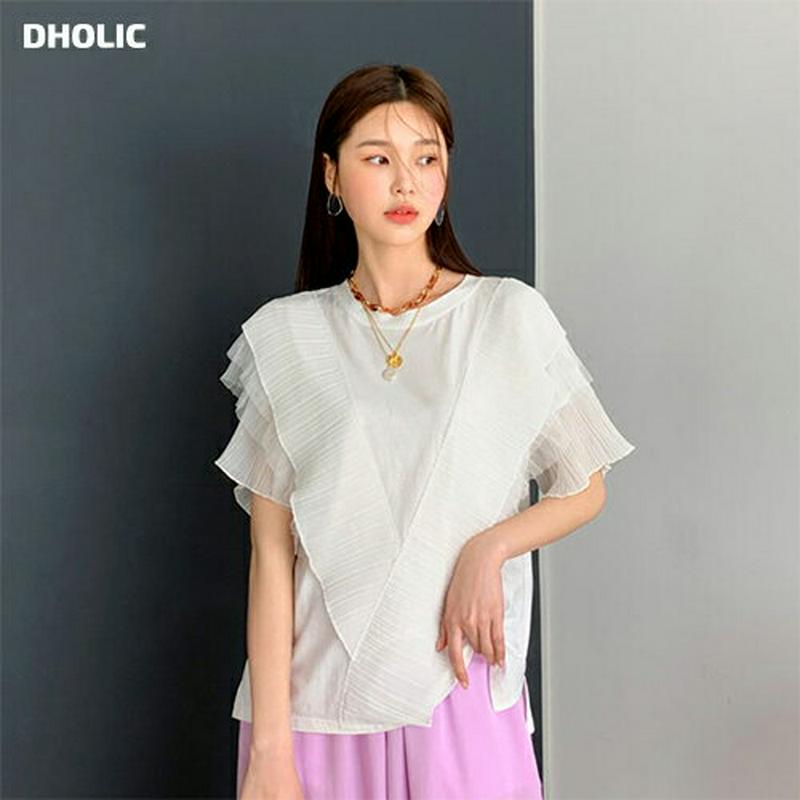 【新作10%OFF】プリーツディテールTシャツ・全2色・b56279 レディース【tops】【トップス Tシャツ 半袖 ハーフス