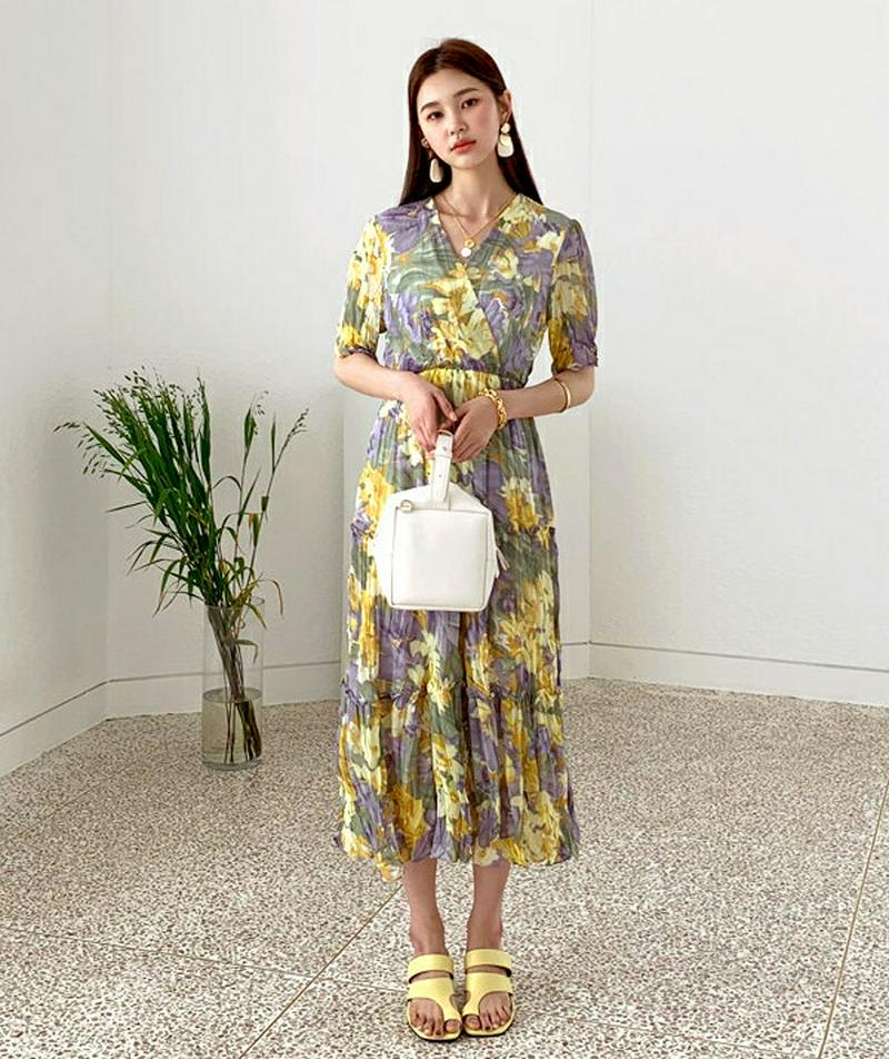 【新作10%OFF】リンクルフラワーワンピース・全2色・b56273 レディース【ops】【ワンピース ロング ロングワンピース