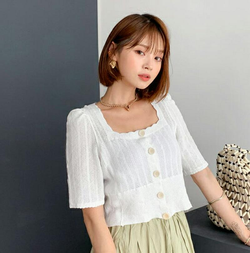 【新作10%OFF】スカラップスクエアボタンニット・全2色・t56268 レディース【tops】【トップス ニット ニットトップ