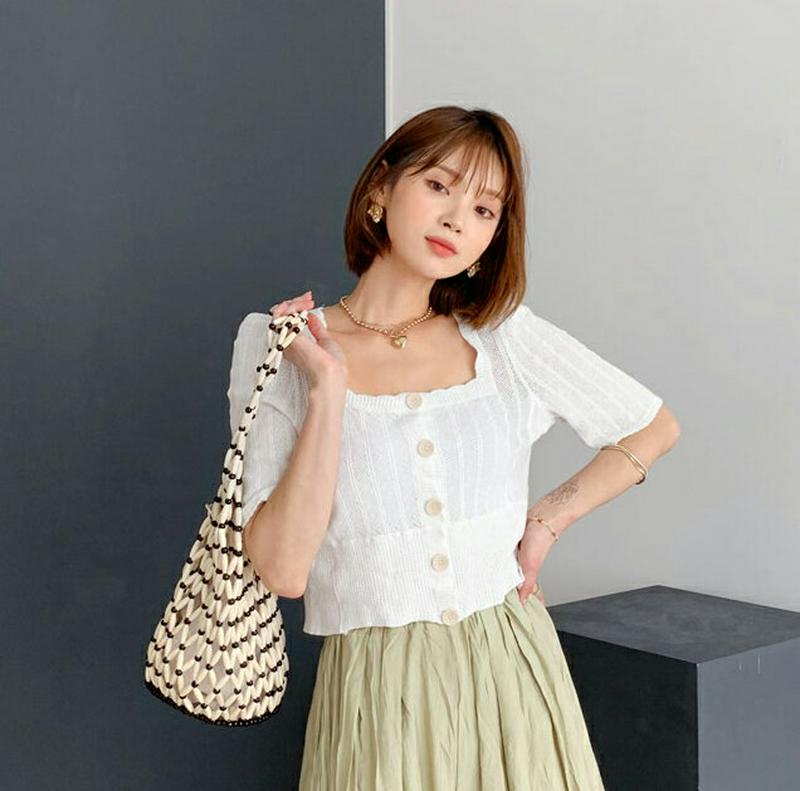 【新作10%OFF】スカラップスクエアボタンニット・全2色・t56268 レディース【tops】【トップス ニット ニットトップ
