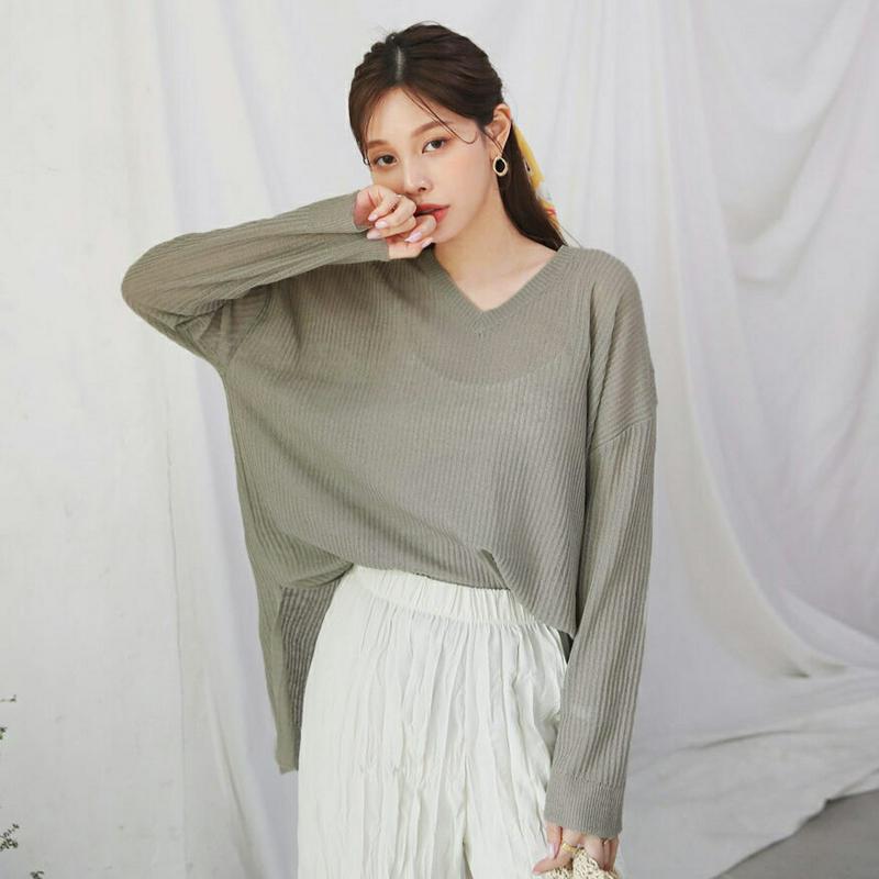 【新作10%OFF】Vネックルーズリブニット・全4色・t62616 レディース【tops】【トップス ニット ニットトップス 長