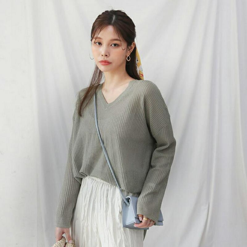 【新作10%OFF】Vネックルーズリブニット・全4色・t62616 レディース【tops】【トップス ニット ニットトップス 長