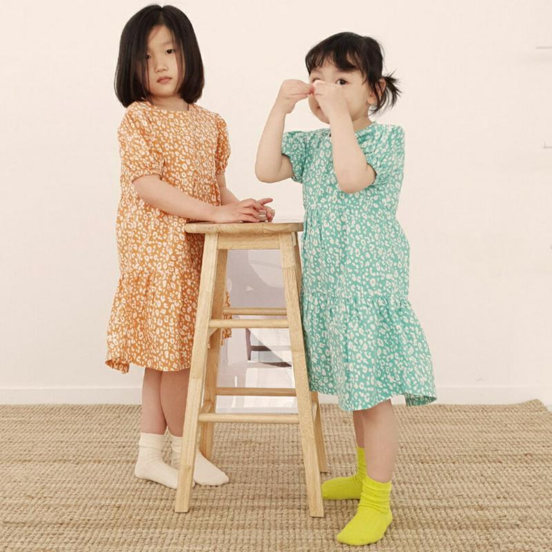 【新作10%OFF】パターンパフスリーブワンピース・u03182 キッズ【3~8才】【ops】【ワンピース ミディ丈 ミディワン