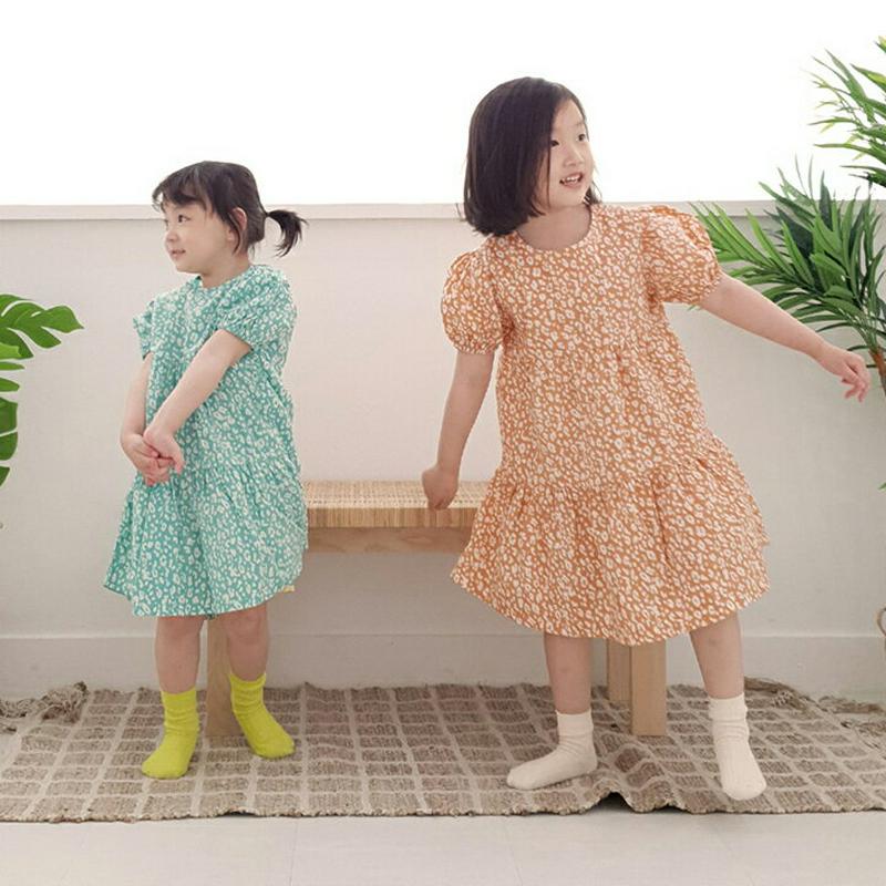 【新作10%OFF】パターンパフスリーブワンピース・u03182 キッズ【3~8才】【ops】【ワンピース ミディ丈 ミディワン