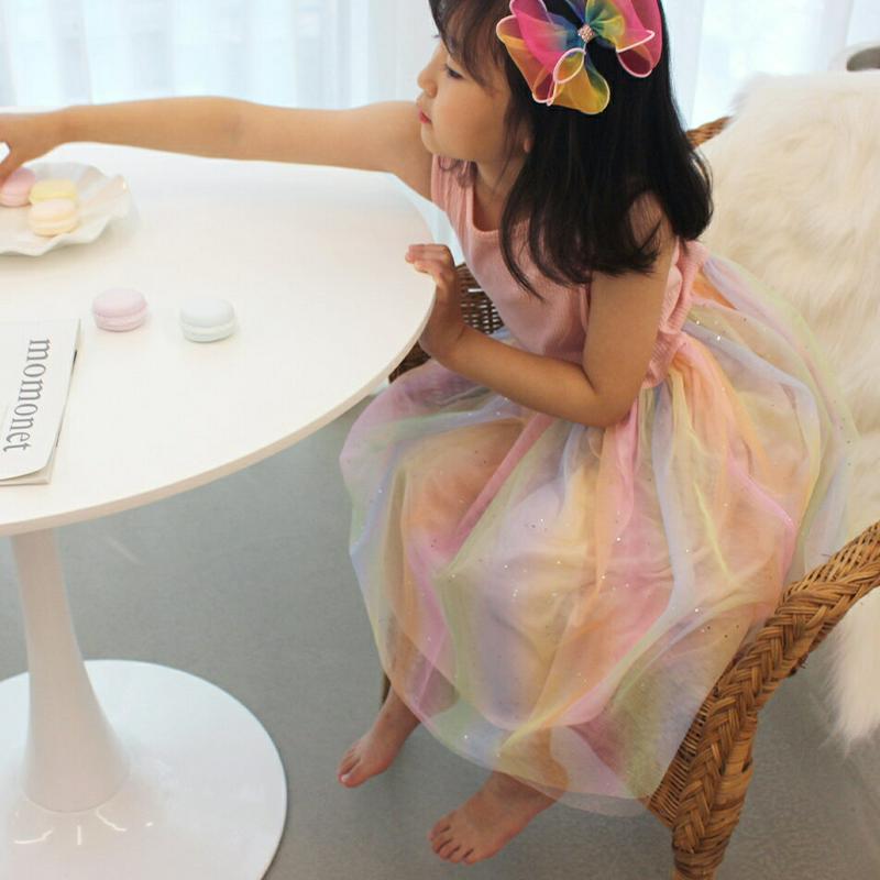 【新作10%OFF】レインボーチュールワンピース・p003018 キッズ【3~8才】【ops】【ワンピース ロング ロングワンピ