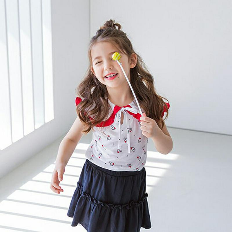 【新作10%OFF】配色フリルハート柄スリーブレス・p002974 キッズ【3~8才】【tops】【トップス スリーブレス ノー