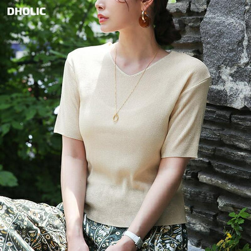 【新作10%OFF】半袖Vネックニット・全6色・t62613 レディース【tops】【トップス ニット ニットトップス 半袖 ハ