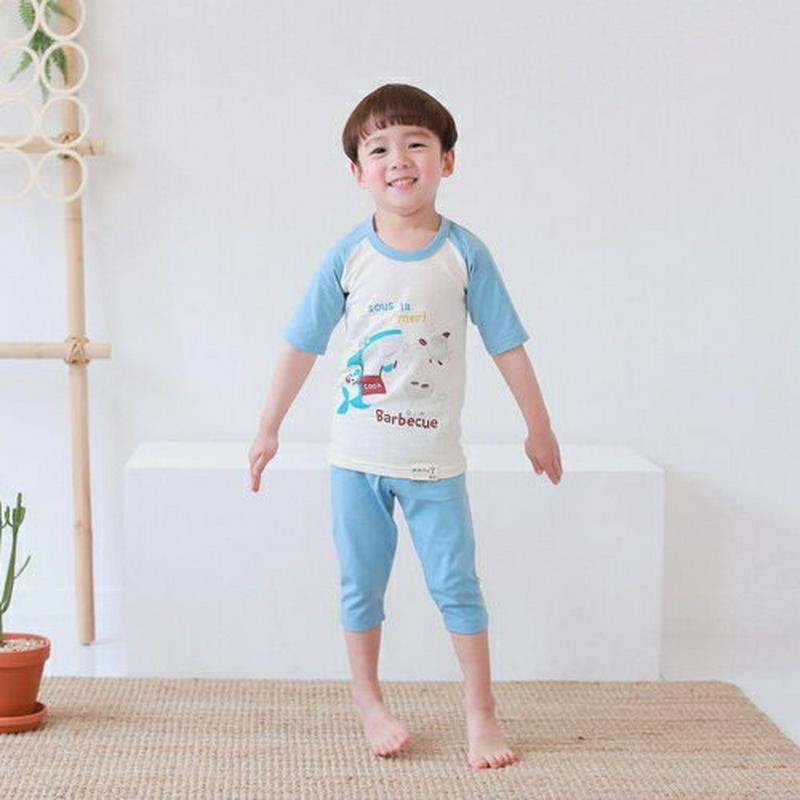 【新作10%OFF】SharkラグランパジャマSET・u03147 キッズ【3~8才】【uw】【パジャマ 部屋着 セット トップ