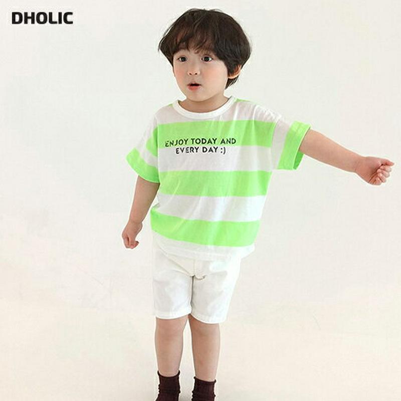 【新作10%OFF】英字ネオンボーダーTシャツ・u02954 キッズ【3~8才】【tops】【トップス Tシャツ 半袖 ハーフス