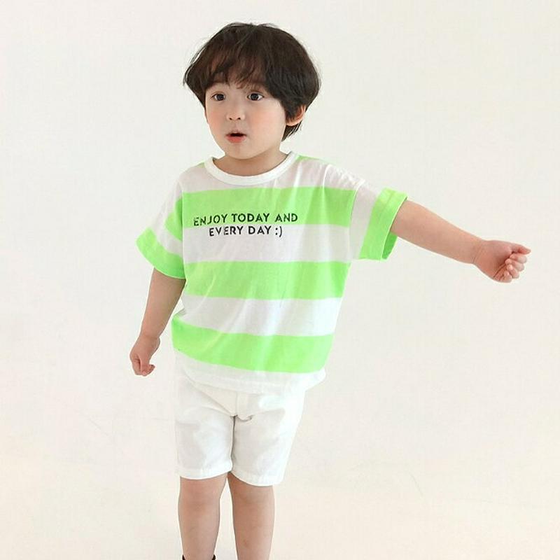 【新作10%OFF】英字ネオンボーダーTシャツ・u02954 キッズ【3~8才】【tops】【トップス Tシャツ 半袖 ハーフス