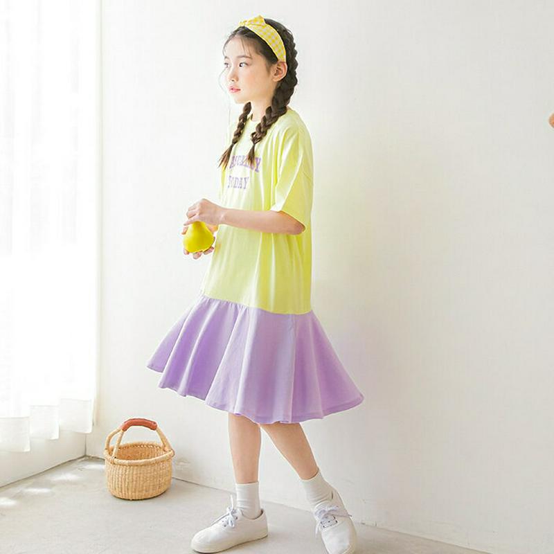 【新作10%OFF】英字バイカラーワンピース・p002585 キッズ【3~8才】【ops】【ワンピース ミディ丈 ミディワンピー