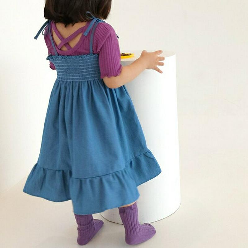 【新作10%OFF】シャーリングデニムワンピース・u02964 キッズ【3~8才】【ops】【ワンピース ロング ロングワンピー