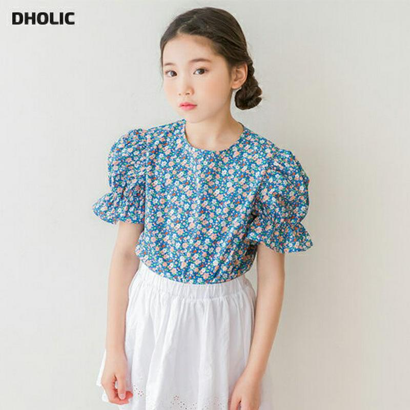 【新作10%OFF】花柄パフスリーブブラウス・p002549 キッズ【3~8才】【bl】【トップス ブラウス　半袖 パフスリーブ