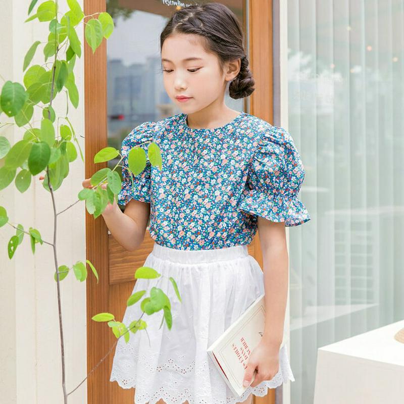 【新作10%OFF】花柄パフスリーブブラウス・p002549 キッズ【3~8才】【bl】【トップス ブラウス　半袖 パフスリーブ