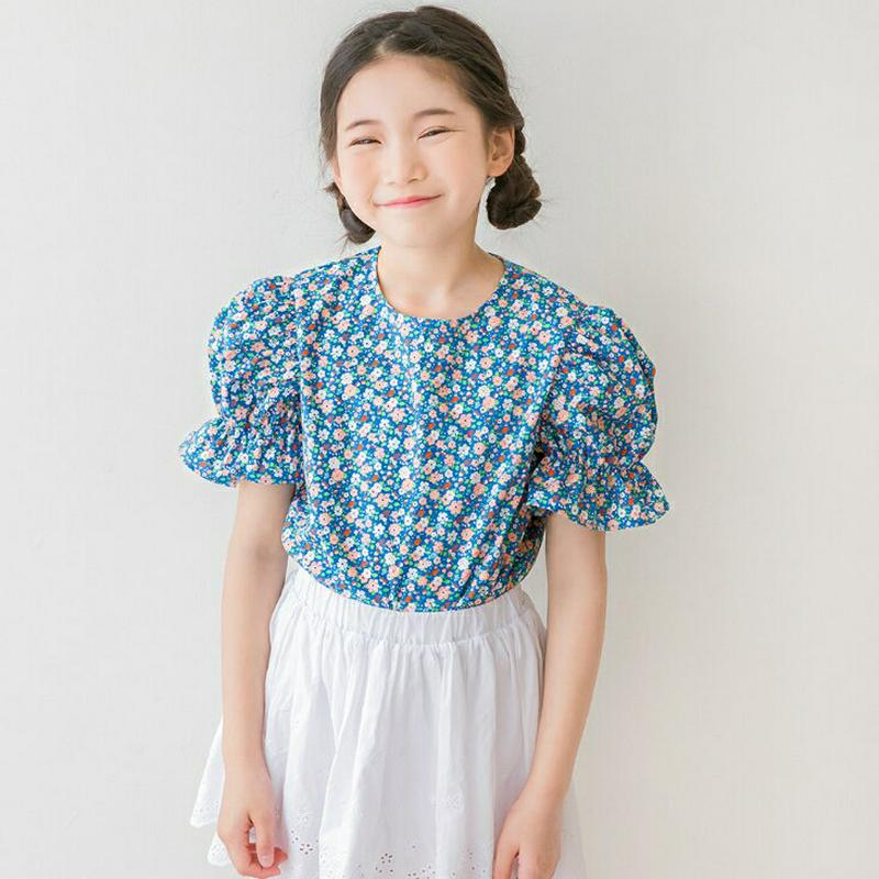 【新作10%OFF】花柄パフスリーブブラウス・p002549 キッズ【3~8才】【bl】【トップス ブラウス　半袖 パフスリーブ
