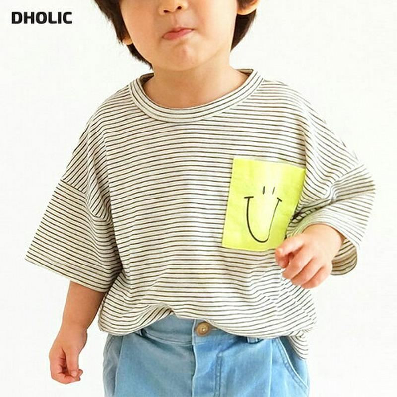 【新作10%OFF】スマイル配色ポケットボーダーTシャツ・u02935 キッズ【3~8才】【tops】【トップス Tシャツ 半袖