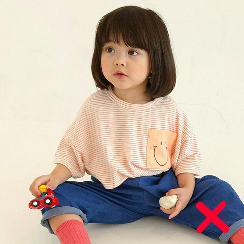 【新作10%OFF】スマイル配色ポケットボーダーTシャツ・u02935 キッズ【3~8才】【tops】【トップス Tシャツ 半袖