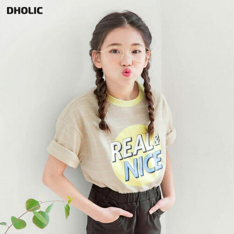 NICEサークルロゴボーダーTシャツ p002465 キッズ 【3~8才】【tops】【韓国 ファッション トップス Tシャツ 