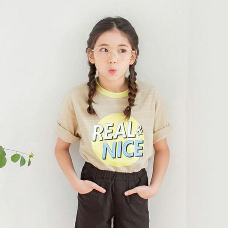 NICEサークルロゴボーダーTシャツ p002465 キッズ 【3~8才】【tops】【韓国 ファッション トップス Tシャツ 