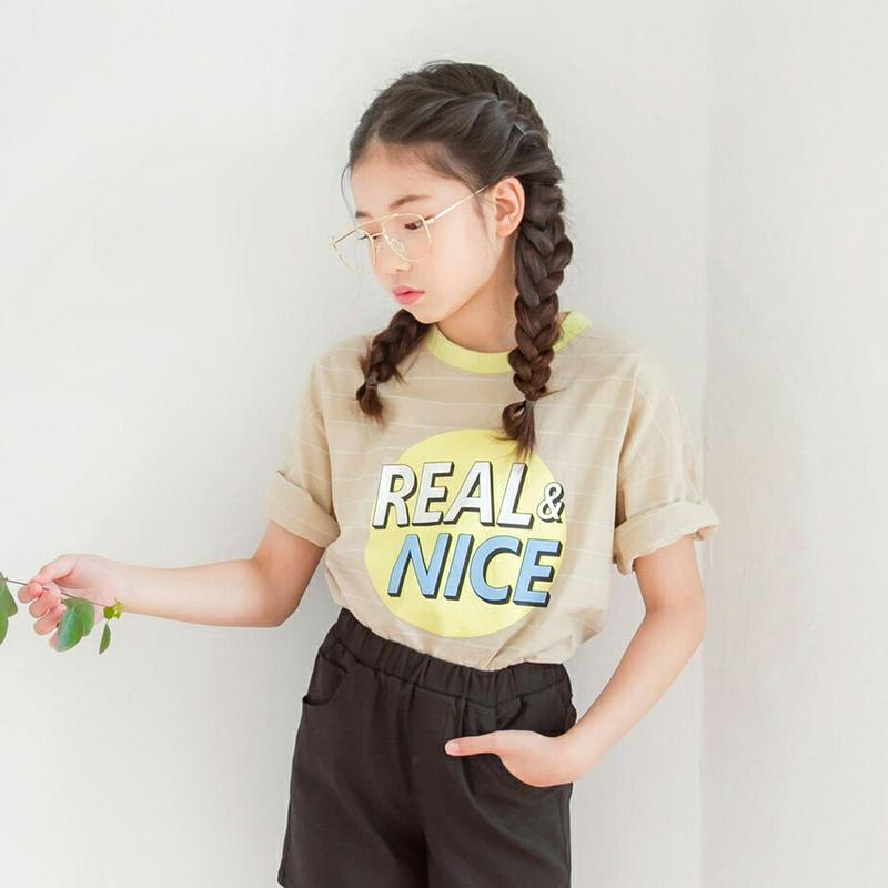 NICEサークルロゴボーダーTシャツ p002465 キッズ 【3~8才】【tops】【韓国 ファッション トップス Tシャツ 