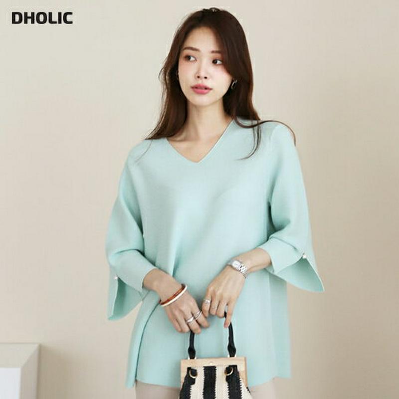 パールスリーブVネックニット・全4色・b62655 レディース【tops】【トップス ニット ニットトップス Vネック パールボ