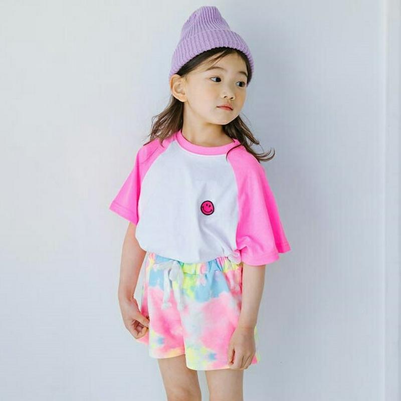 【キッズ全商品10%OFF】スマイル配色ラグランTシャツ・u03379 キッズ【3~8才】【tops】【トップス Tシャツ 半袖
