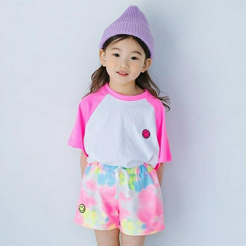 【キッズ全商品10%OFF】スマイル配色ラグランTシャツ・u03379 キッズ【3~8才】【tops】【トップス Tシャツ 半袖