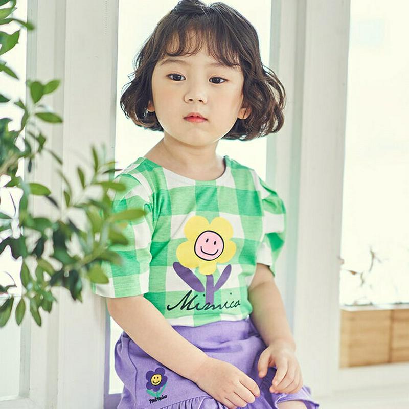 【キッズ全商品10%OFF】フラワープリントチェックTシャツ・u03390 キッズ【3~8才】【tops】【トップス Tシャツ 