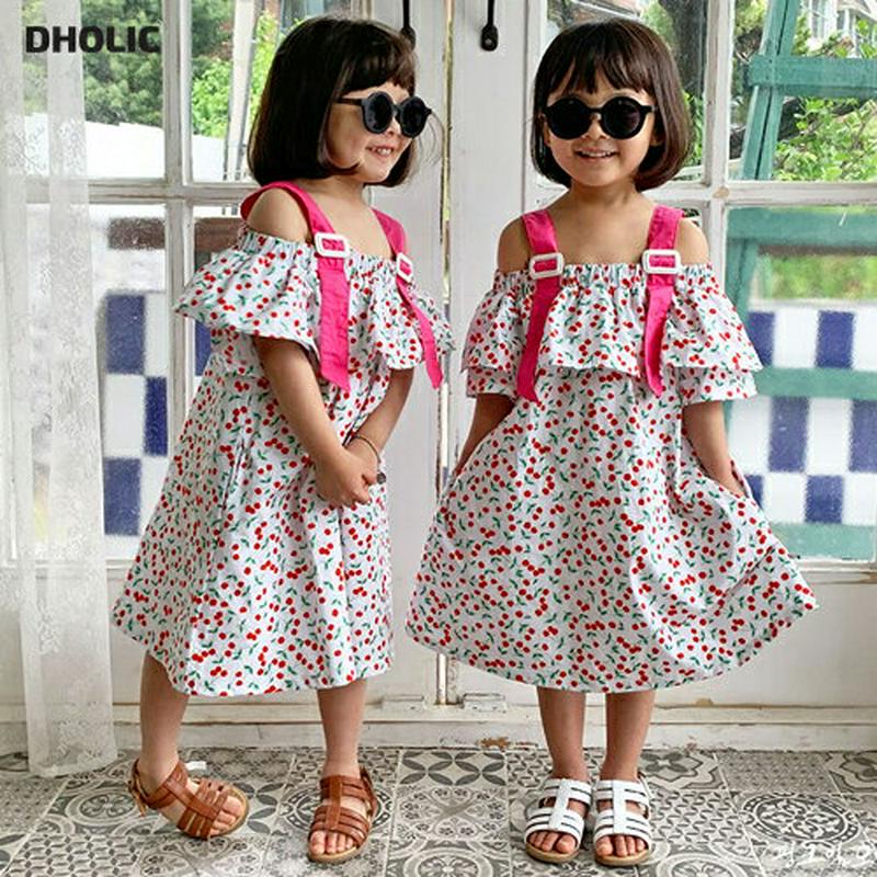 【キッズ全商品10%OFF】バックルストラップチェリー柄ワンピース・u03231 キッズ【3~8才】【ops】【ワンピース ロン