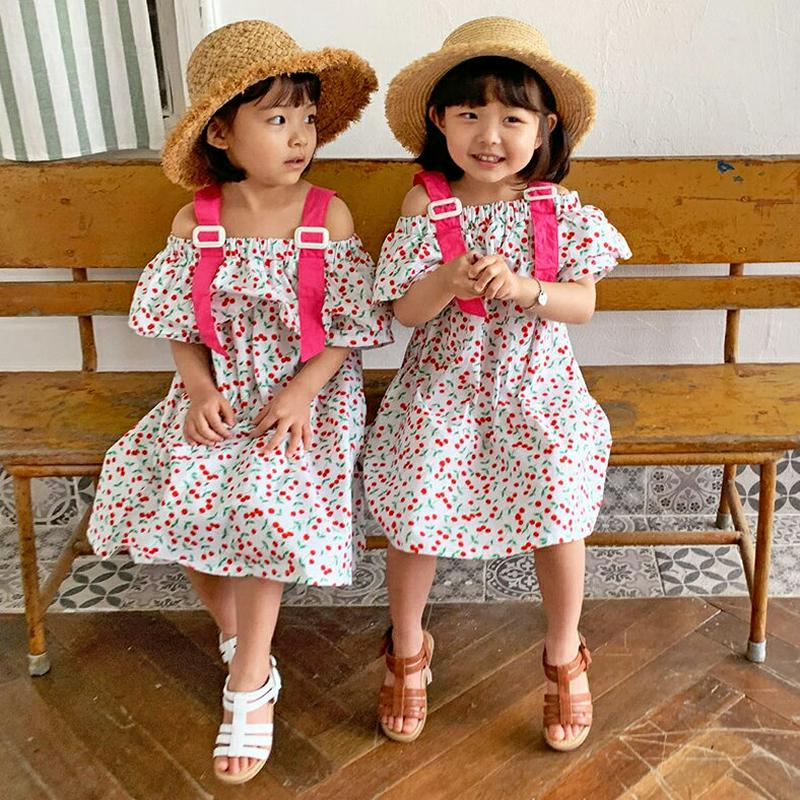 【キッズ全商品10%OFF】バックルストラップチェリー柄ワンピース・u03231 キッズ【3~8才】【ops】【ワンピース ロン