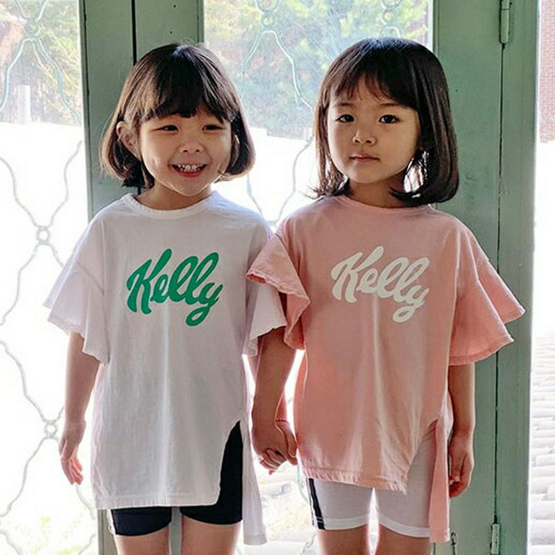 【キッズ全商品10%OFF】英字フレアスリーブTシャツ・u03504 キッズ【3~8才】【tops】【トップス Tシャツ 半袖 