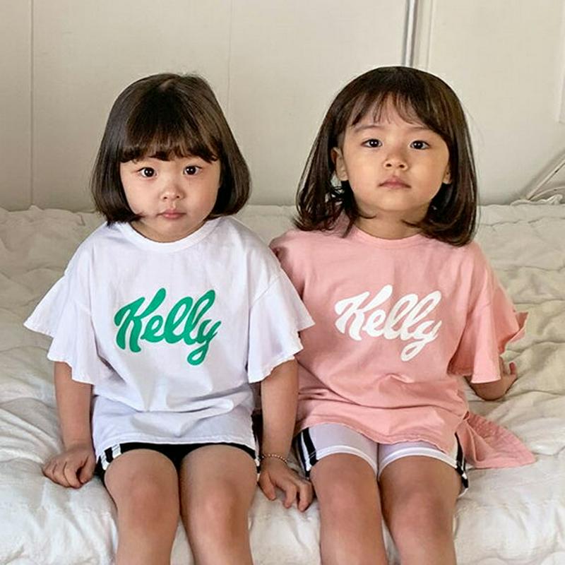 【キッズ全商品10%OFF】英字フレアスリーブTシャツ・u03504 キッズ【3~8才】【tops】【トップス Tシャツ 半袖 