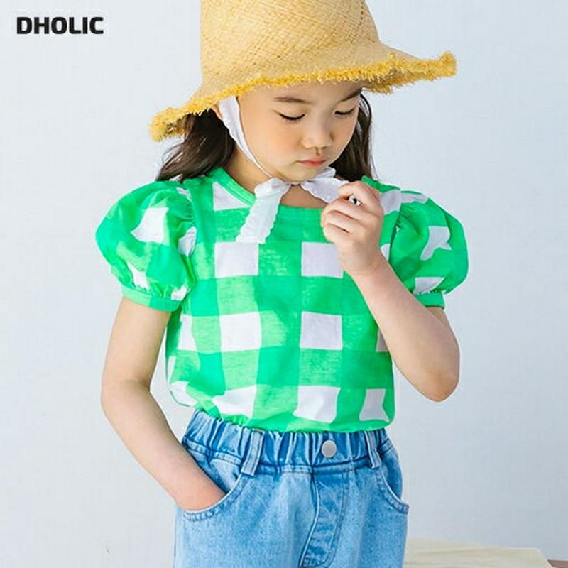 【キッズ全商品10%OFF】パフスリーブチェックTシャツ・u03378 キッズ【3~8才】【tops】【トップス Tシャツ 半袖