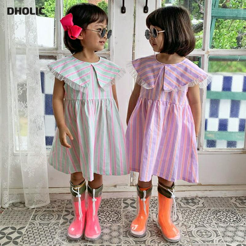 【キッズ全商品10%OFF】フリルワイドカラーストライプワンピース・u03296 キッズ【3~8才】【osp】【ワンピース ミデ