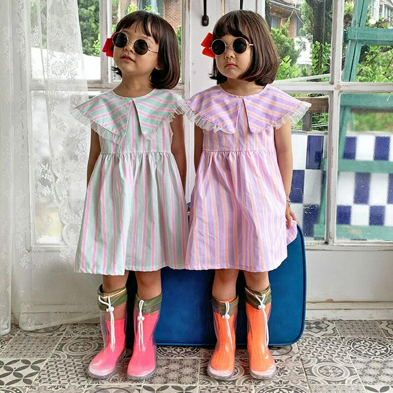 【キッズ全商品10%OFF】フリルワイドカラーストライプワンピース・u03296 キッズ【3~8才】【osp】【ワンピース ミデ