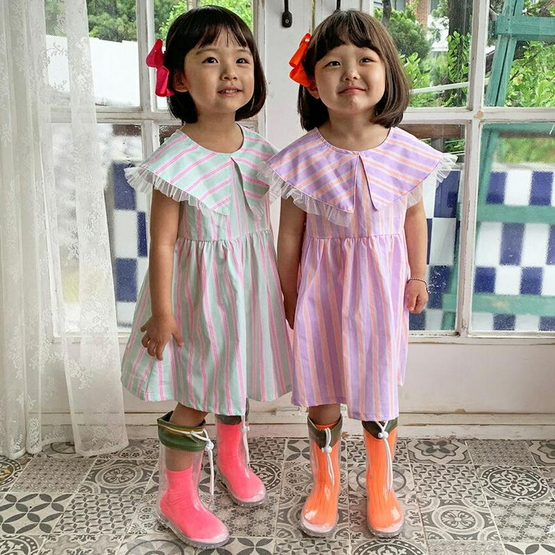 【キッズ全商品10%OFF】フリルワイドカラーストライプワンピース・u03296 キッズ【3~8才】【osp】【ワンピース ミデ