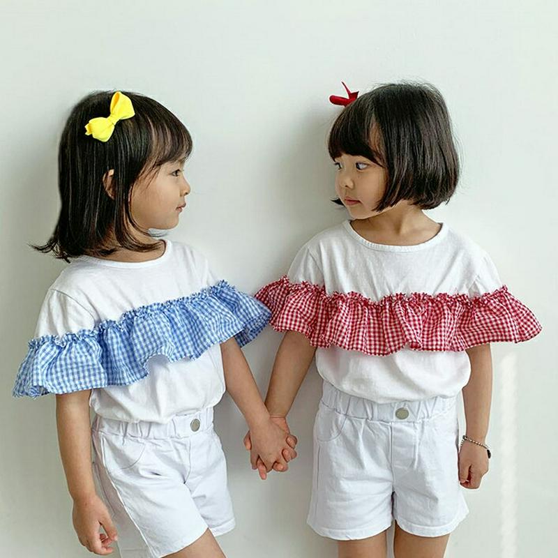 【キッズ全商品10%OFF】チェックフリルディテールTシャツ・u03389 キッズ【3~8才】【tops】【トップス Tシャツ 