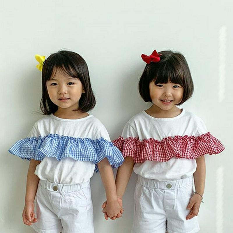 【キッズ全商品10%OFF】チェックフリルディテールTシャツ・u03389 キッズ【3~8才】【tops】【トップス Tシャツ 