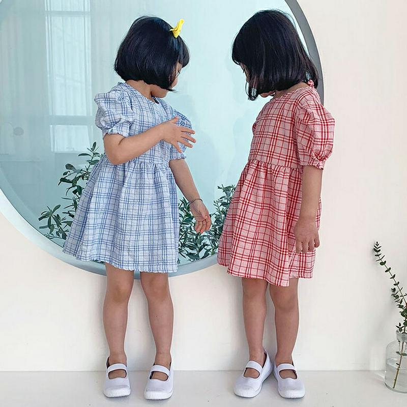 【キッズ全商品10%OFF】チェック柄パフ袖ワンピース・u03234 キッズ【3~8才】【ops】【ワンピース ミディ丈 ミディ