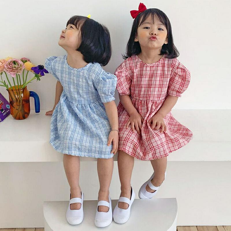 【キッズ全商品10%OFF】チェック柄パフ袖ワンピース・u03234 キッズ【3~8才】【ops】【ワンピース ミディ丈 ミディ