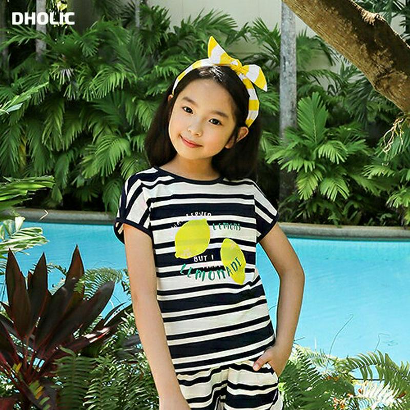 【キッズ全商品10%OFF】レモンボーダーTシャツ p003443・キッズ 【3~8才】【tops】【韓国 ファッション トップ