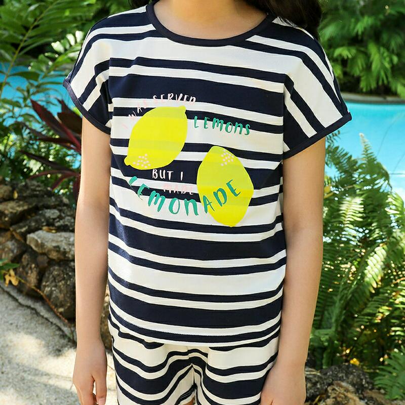 【キッズ全商品10%OFF】レモンボーダーTシャツ p003443・キッズ 【3~8才】【tops】【韓国 ファッション トップ